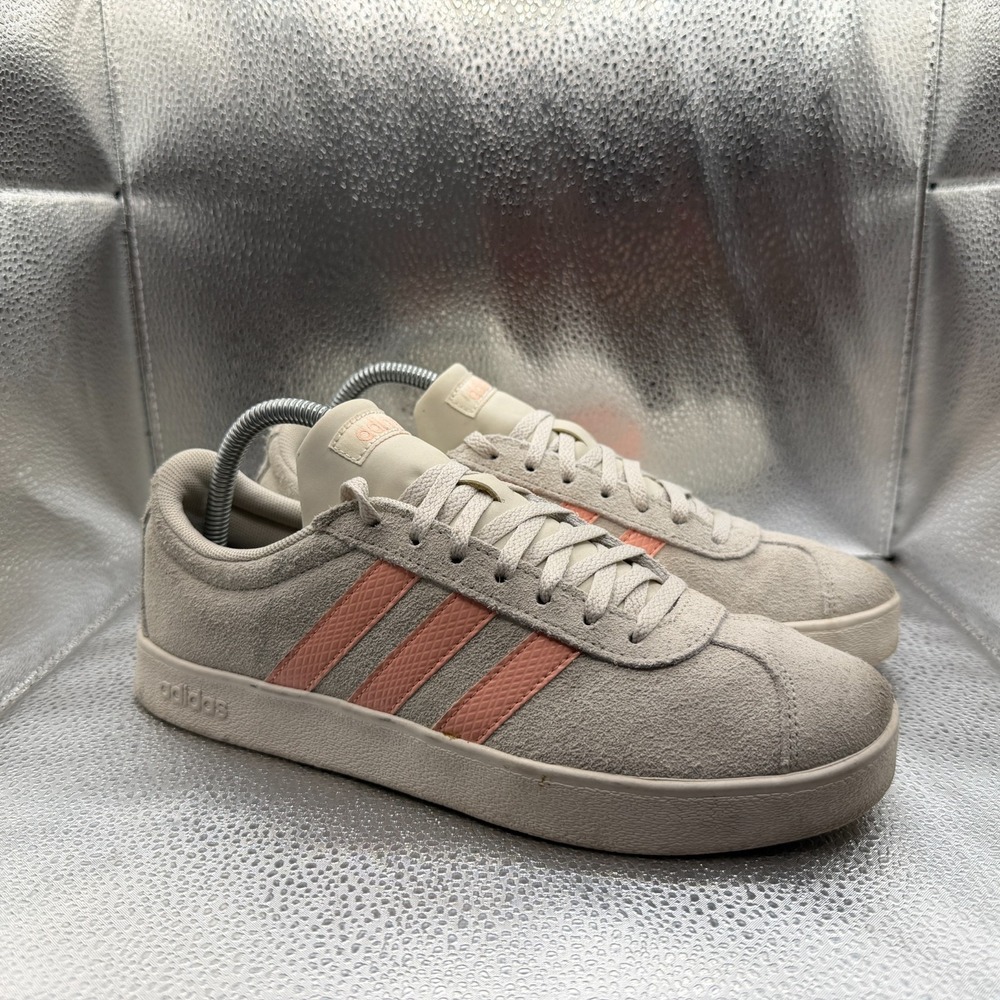 Size 8.5 Adidas VL Court 2.0 Raw White Pink Womens Athletic Sneaker Shoes F35127